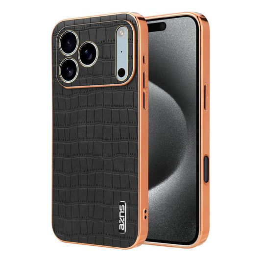 For iPhone 17 Pro AZNS Electroplated Frame Crocodile Texture Full Coverage Phone Case(Black) by AZNS