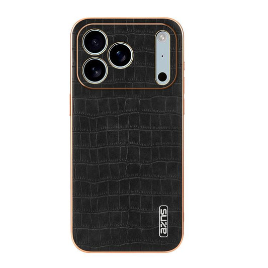 For iPhone 17 Pro AZNS Electroplated Frame Crocodile Texture Full Coverage Phone Case(Black) by AZNS
