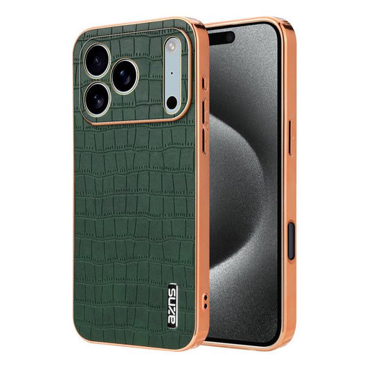For iPhone 17 Pro AZNS Electroplated Frame Crocodile Texture Full Coverage Phone Case(Green) by AZNS