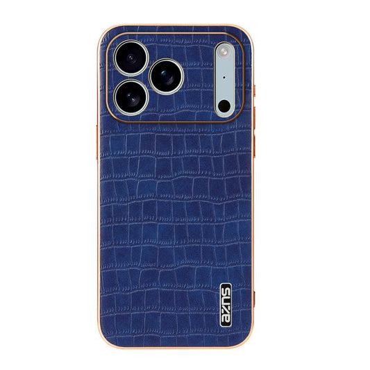 For iPhone 17 Pro AZNS Electroplated Frame Crocodile Texture Full Coverage Phone Case(Blue) by AZNS