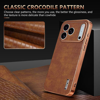 For iPhone 17 Pro AZNS Electroplated Frame Crocodile Texture Full Coverage Phone Case(Blue) by AZNS