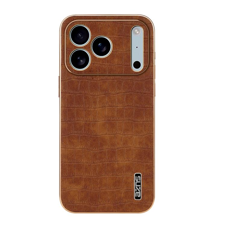 For iPhone 17 Pro Max AZNS Electroplated Frame Crocodile Texture Full Coverage Phone Case(Brown) by AZNS