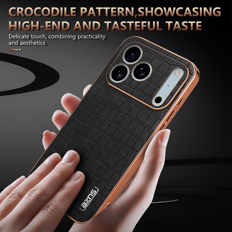 For iPhone 17 Pro Max AZNS Electroplated Frame Crocodile Texture Full Coverage Phone Case(Brown) by AZNS