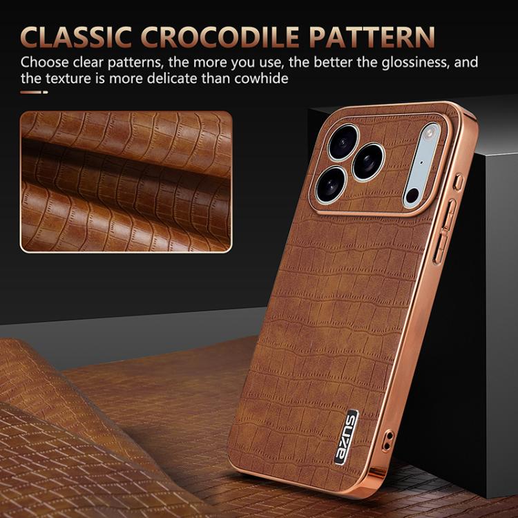 For iPhone 17 Pro Max AZNS Electroplated Frame Crocodile Texture Full Coverage Phone Case(Green) by AZNS