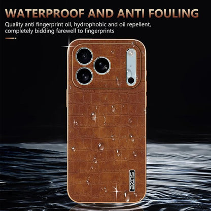 For iPhone 17 Pro Max AZNS Electroplated Frame Crocodile Texture Full Coverage Phone Case(White) by AZNS