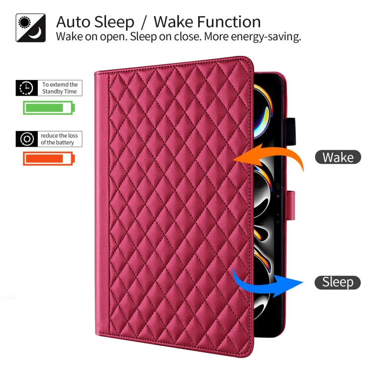 For iPad Pro 13 2025 / 2024 Rhombus Lattice Leather Smart Tablet Case(Red) by bashfashion