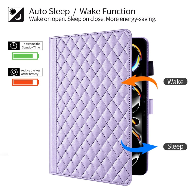 For iPad Pro 11 2025 / 2024 Rhombus Lattice Leather Smart Tablet Case(Purple) by bashfashion