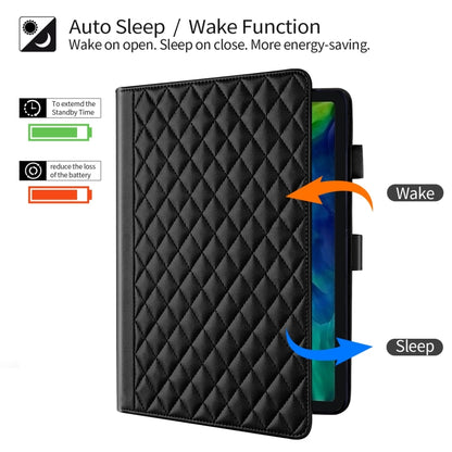 For iPad Pro 12.9 2022 / 2021 / 2020 Rhombus Lattice Leather Smart Tablet Case(Black) by bashfashion