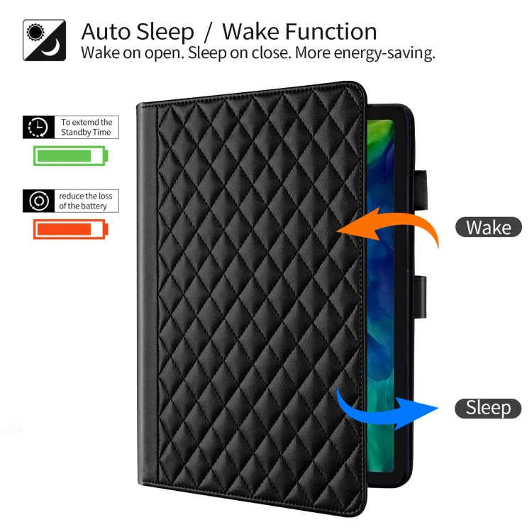 For iPad Pro 11 2022 / 2021 / 2020 Rhombus Lattice Leather Smart Tablet Case(Black) by bashfashion