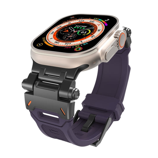 For Apple Watch SE 2023 44mm Stainless Steel Connector TPU Watch Band(Black Purple) by bashfashion