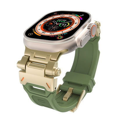 For Apple Watch SE 2023 44mm Stainless Steel Connector TPU Watch Band(Gold Green) by bashfashion