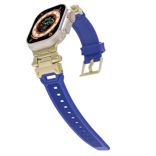 For Apple Watch Series 9 45mm Stainless Steel Connector TPU Watch Band(Gold Blue) by bashfashion