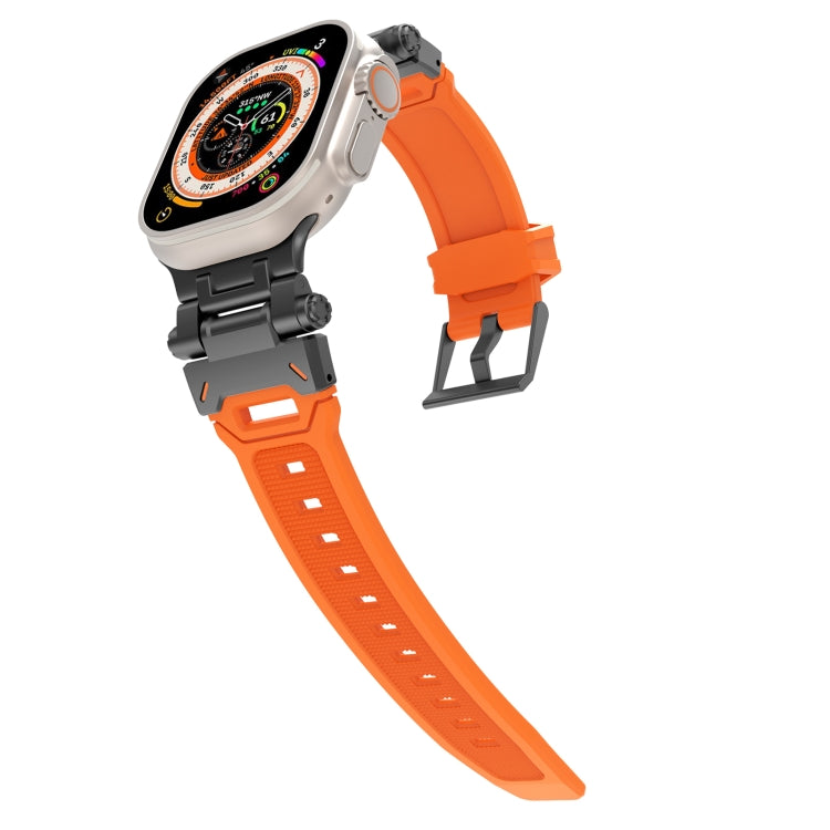 For Apple Watch Ultra 49mm Stainless Steel Connector TPU Watch Band(Black Orange) by bashfashion
