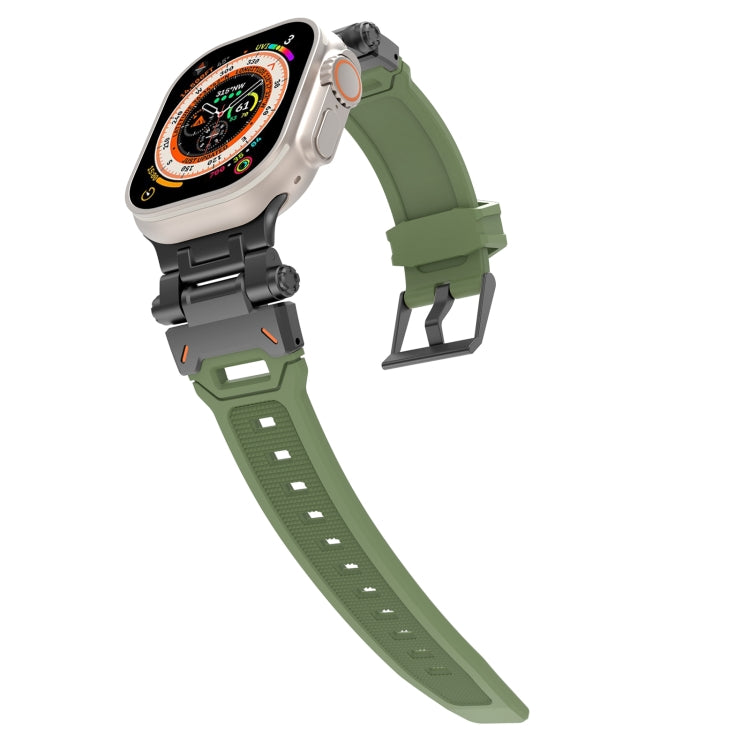 For Apple Watch Series 8 45mm Stainless Steel Connector TPU Watch Band(Black Green) by bashfashion