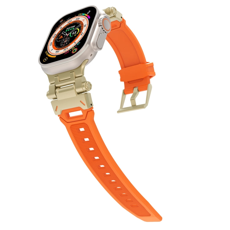For Apple Watch Series 8 45mm Stainless Steel Connector TPU Watch Band(Gold Orange) by bashfashion
