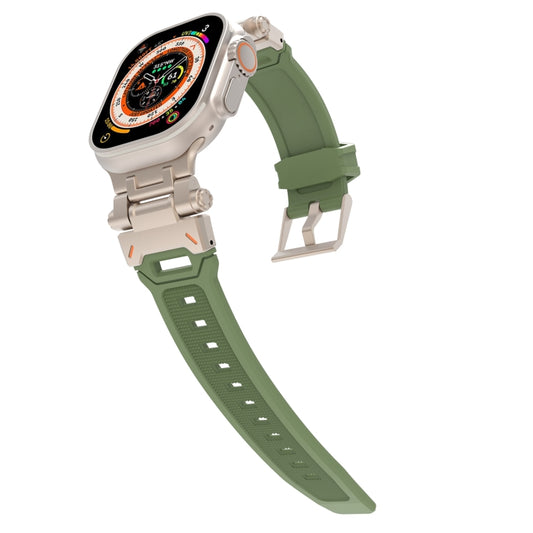 For Apple Watch Series 8 45mm Stainless Steel Connector TPU Watch Band(Titanium Green) by bashfashion