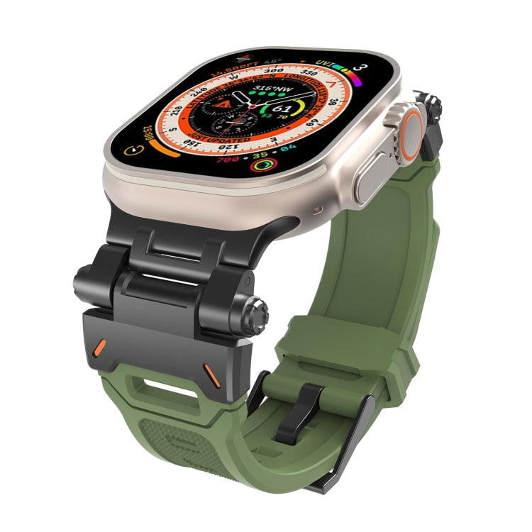 For Apple Watch SE 2022 44mm Stainless Steel Connector TPU Watch Band(Black Green) by bashfashion