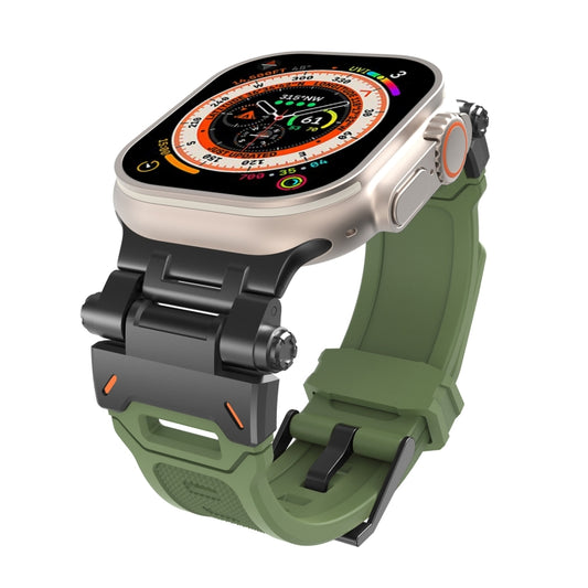 For Apple Watch Series 7 45mm Stainless Steel Connector TPU Watch Band(Black Green) by bashfashion