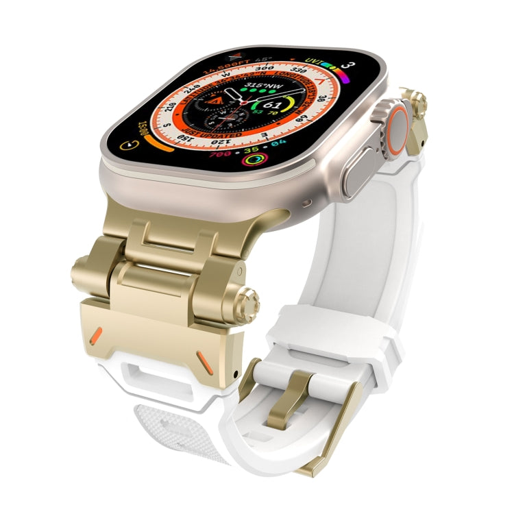 For Apple Watch Series 7 45mm Stainless Steel Connector TPU Watch Band(Gold White) by bashfashion