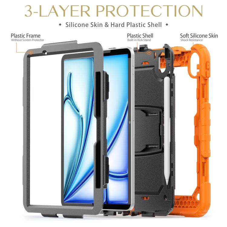 For iPad Air 11 2025 / 2024 Silicone Hydric PC Tablet Case with Shoulder Strap & Holder(Orange) by bashfashion