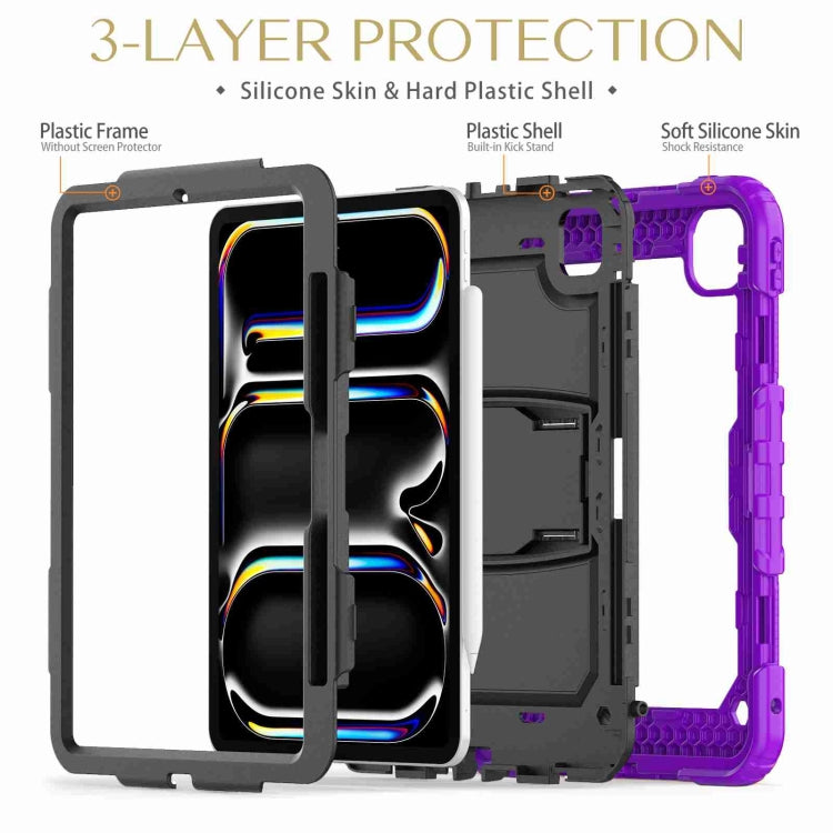 For iPad Pro 11 2025 / 2024 Silicone Hydric PC Tablet Case with Shoulder Strap & Holder(Purple) by bashfashion