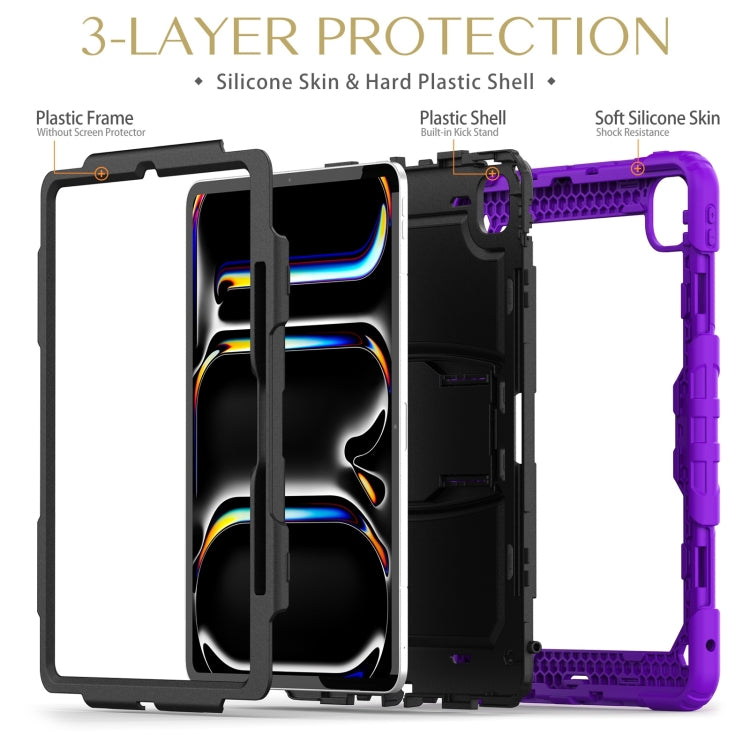 For iPad Pro 13 2025 / 2024 Silicone Hydric PC Tablet Case with Shoulder Strap & Holder(Purple) by bashfashion