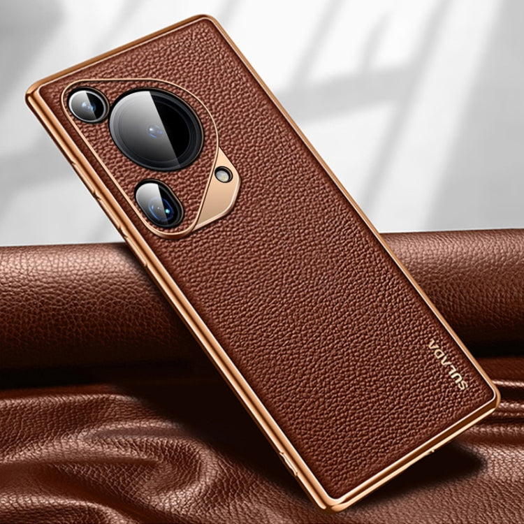 For Huawei Pura 70 Ultra SULADA TPU + Litchi Texture Leather Phone Case(Brown) by SULADA