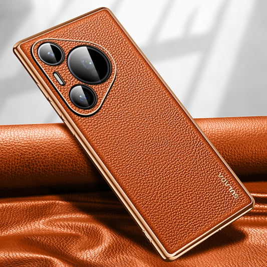 For Huawei Pura 70 SULADA TPU + Litchi Texture Leather Phone Case(Orange) by SULADA