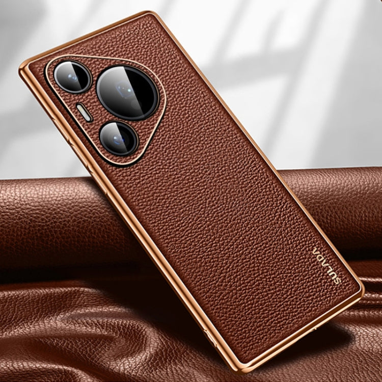 For Huawei Pura 70 SULADA TPU + Litchi Texture Leather Phone Case(Brown) by SULADA