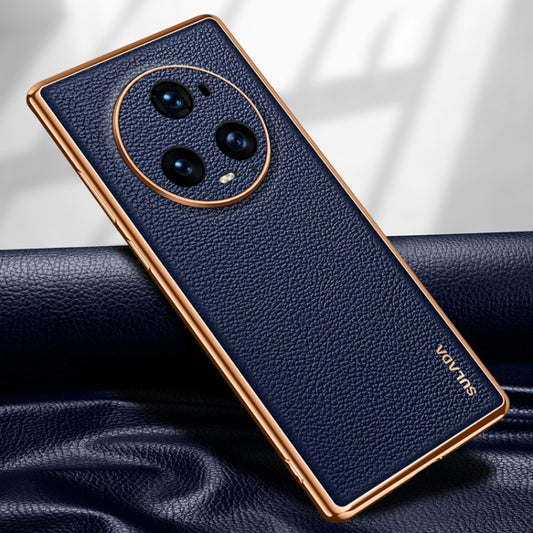 For Honor Magic5 Pro SULADA TPU + Litchi Texture Leather Phone Case(Blue) by SULADA