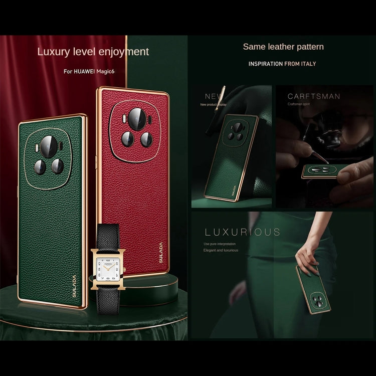 For Honor Magic6 Pro SULADA TPU + Litchi Texture Leather Phone Case(Orange) by SULADA