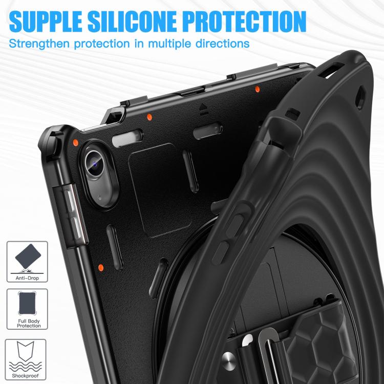 For iPad 2025 / 2022 Rotation Holder Silicone Hybrid PC Tablet Case(Black) by bashfashion