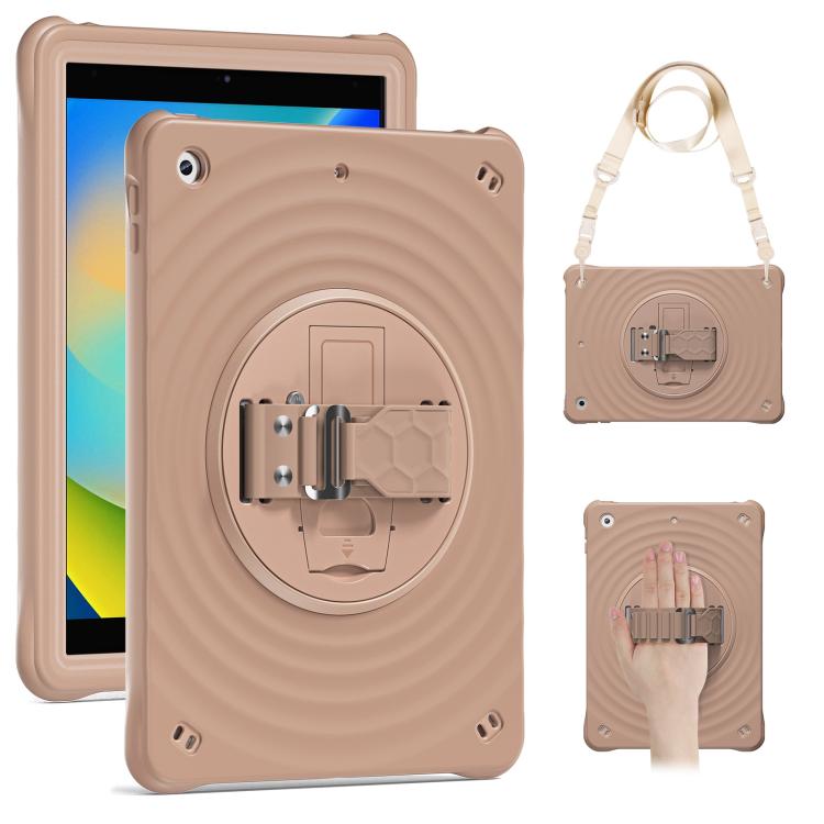 For iPad 10.2 2021 / 2020 / 2019 Rotation Holder Silicone Hybrid PC Tablet Case(Light Coffee) by bashfashion