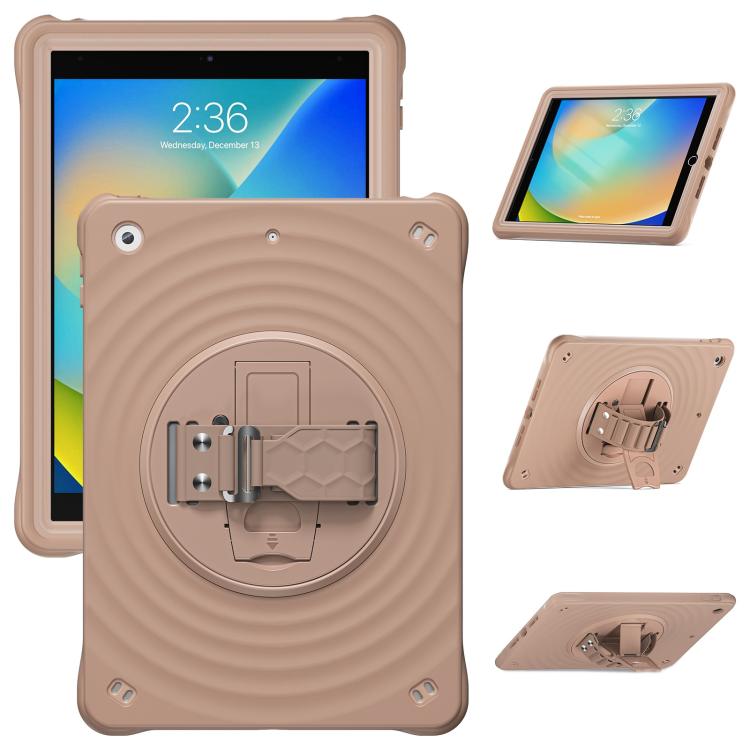 For iPad 10.2 2021 / 2020 / 2019 Rotation Holder Silicone Hybrid PC Tablet Case(Light Coffee) by bashfashion
