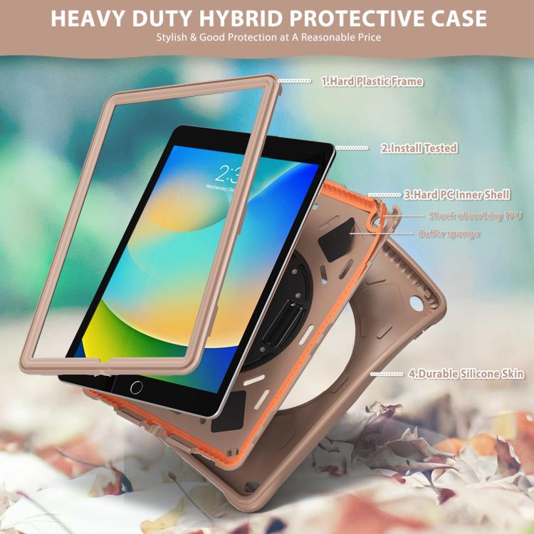 For iPad 10.2 2021 / 2020 / 2019 Rotation Holder Silicone Hybrid PC Tablet Case(Light Coffee) by bashfashion