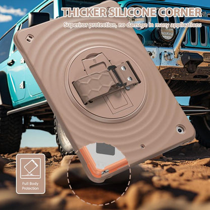 For iPad 10.2 2021 / 2020 / 2019 Rotation Holder Silicone Hybrid PC Tablet Case(Light Coffee) by bashfashion