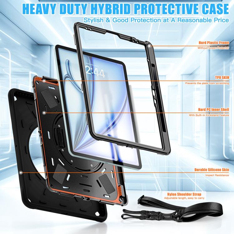 For iPad Air 13 2025 / 2024 Rotation Holder Silicone Hybrid PC Tablet Case(Black) by bashfashion