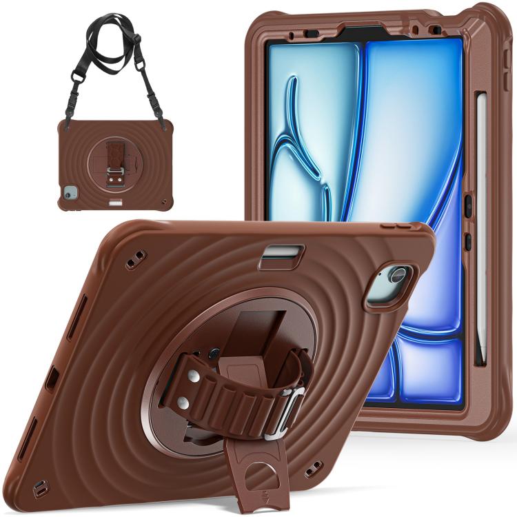 For iPad Air 11 2025 / 2024 Rotation Holder Silicone Hybrid PC Tablet Case(Chocolate) by bashfashion