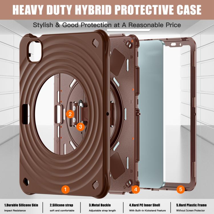 For iPad Air 11 2025 / 2024 Rotation Holder Silicone Hybrid PC Tablet Case(Chocolate) by bashfashion