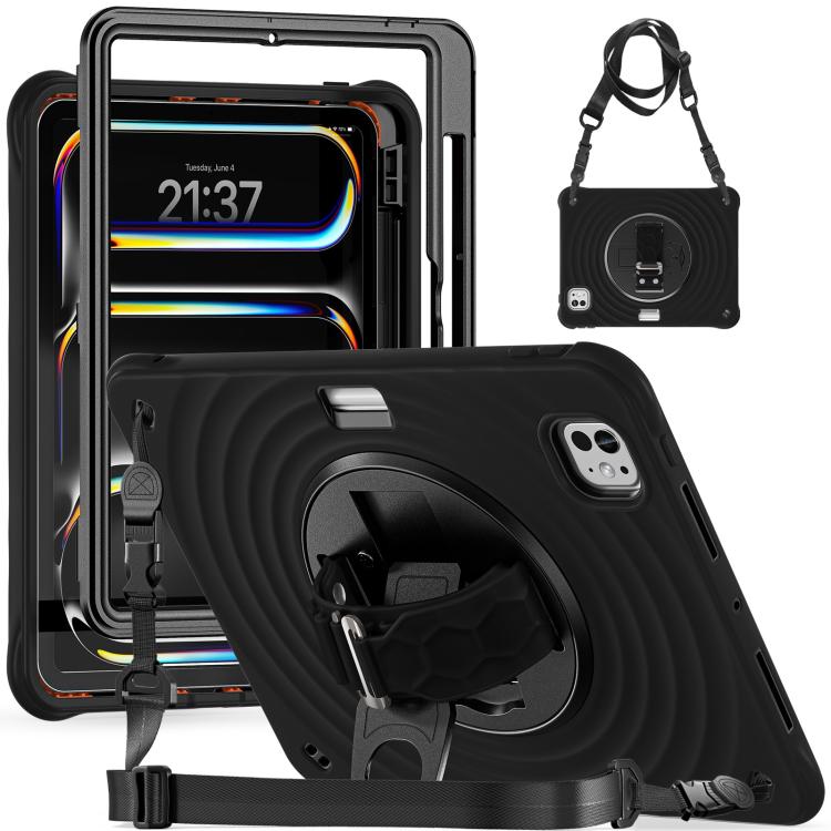 For iPad Pro 11 2025 / 2024 Rotation Holder Silicone Hybrid PC Tablet Case(Black) by bashfashion