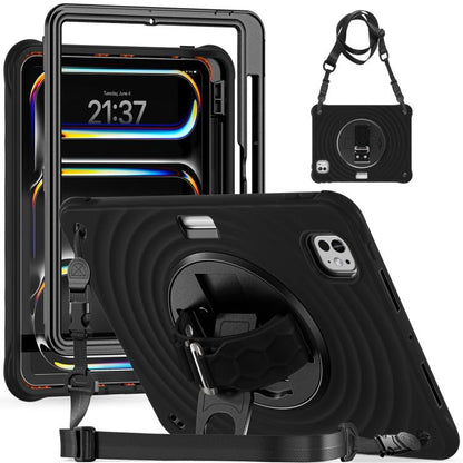 For iPad Pro 11 2025 / 2024 Rotation Holder Silicone Hybrid PC Tablet Case(Black) by bashfashion