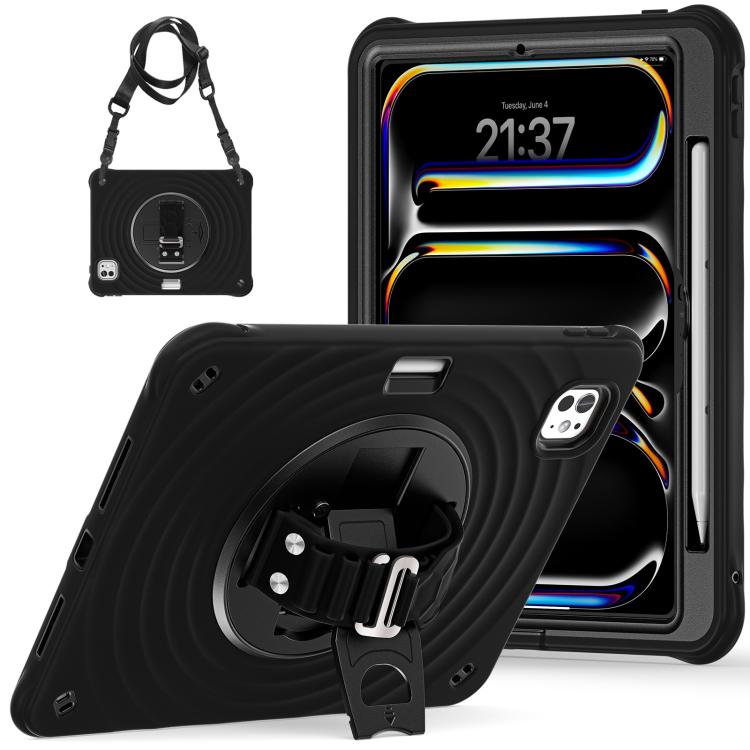 For iPad Pro 11 2025 / 2024 Rotation Holder Silicone Hybrid PC Tablet Case(Black) by bashfashion