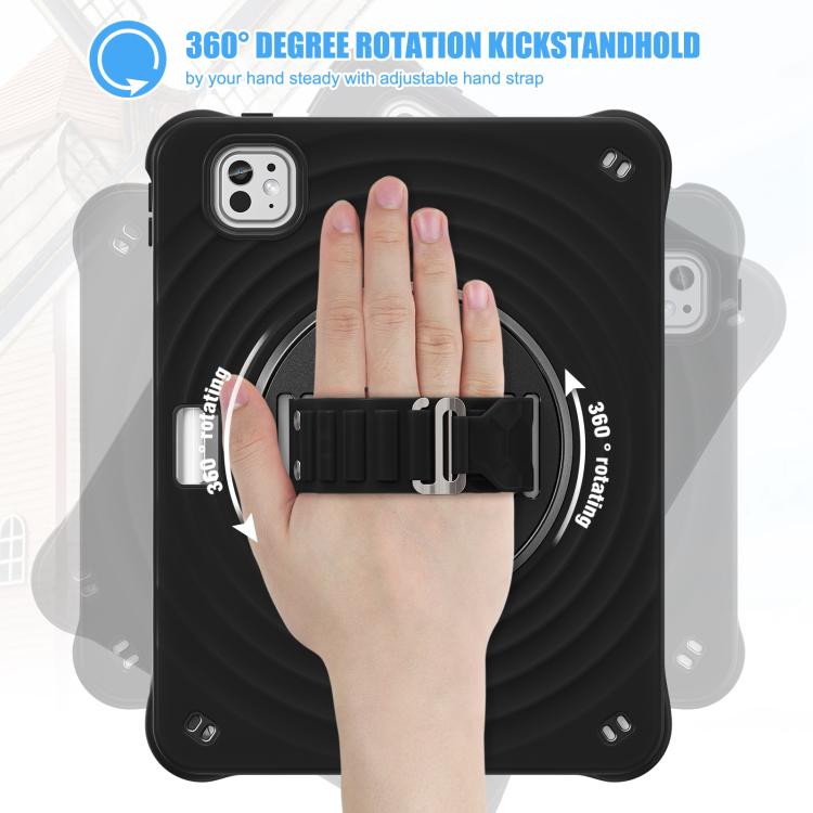 For iPad Pro 11 2025 / 2024 Rotation Holder Silicone Hybrid PC Tablet Case(Black) by bashfashion
