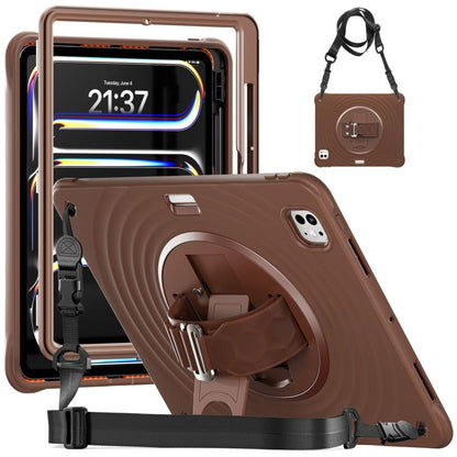 For iPad Pro 13 2025 / 2024 Rotation Holder Silicone Hybrid PC Tablet Case(Chocolate) by bashfashion