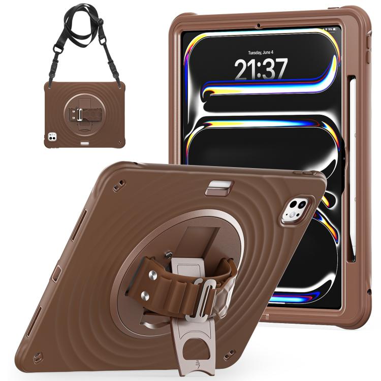 For iPad Pro 13 2025 / 2024 Rotation Holder Silicone Hybrid PC Tablet Case(Chocolate) by bashfashion