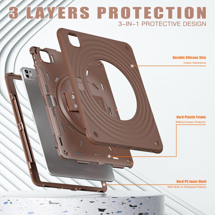 For iPad Pro 13 2025 / 2024 Rotation Holder Silicone Hybrid PC Tablet Case(Chocolate) by bashfashion