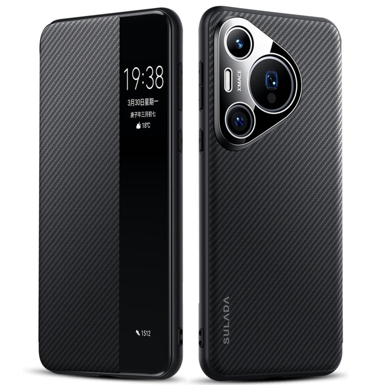 For Huawei Pura 70 Pro SULADA Kevlar 600D Texture Smart Window Leather Phone Case(Black) by SULADA