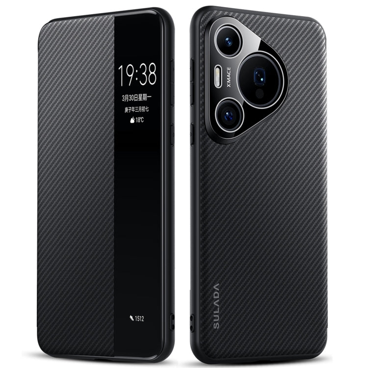 For Huawei Pura 70 SULADA Kevlar 600D Texture Smart Window Leather Phone Case(Black) by SULADA