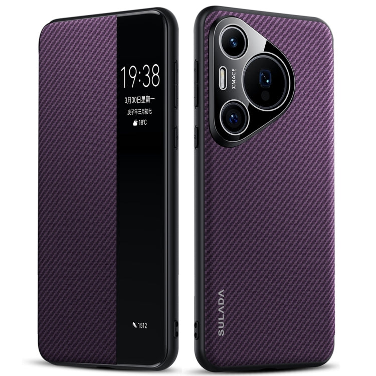 For Huawei Pura 70 SULADA Kevlar 600D Texture Smart Window Leather Phone Case(Purple) by SULADA
