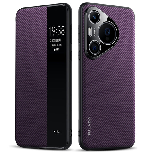 For Huawei Pura 70 SULADA Kevlar 600D Texture Smart Window Leather Phone Case(Purple) by SULADA